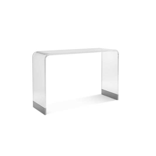 Modus Bowie Console Table in Clear Acrylic and Brushed Stainless Steel