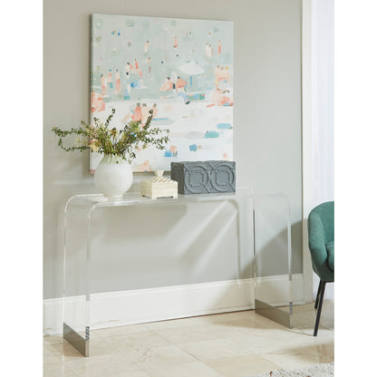 Modus Bowie Console Table in Clear Acrylic and Brushed Stainless Steel