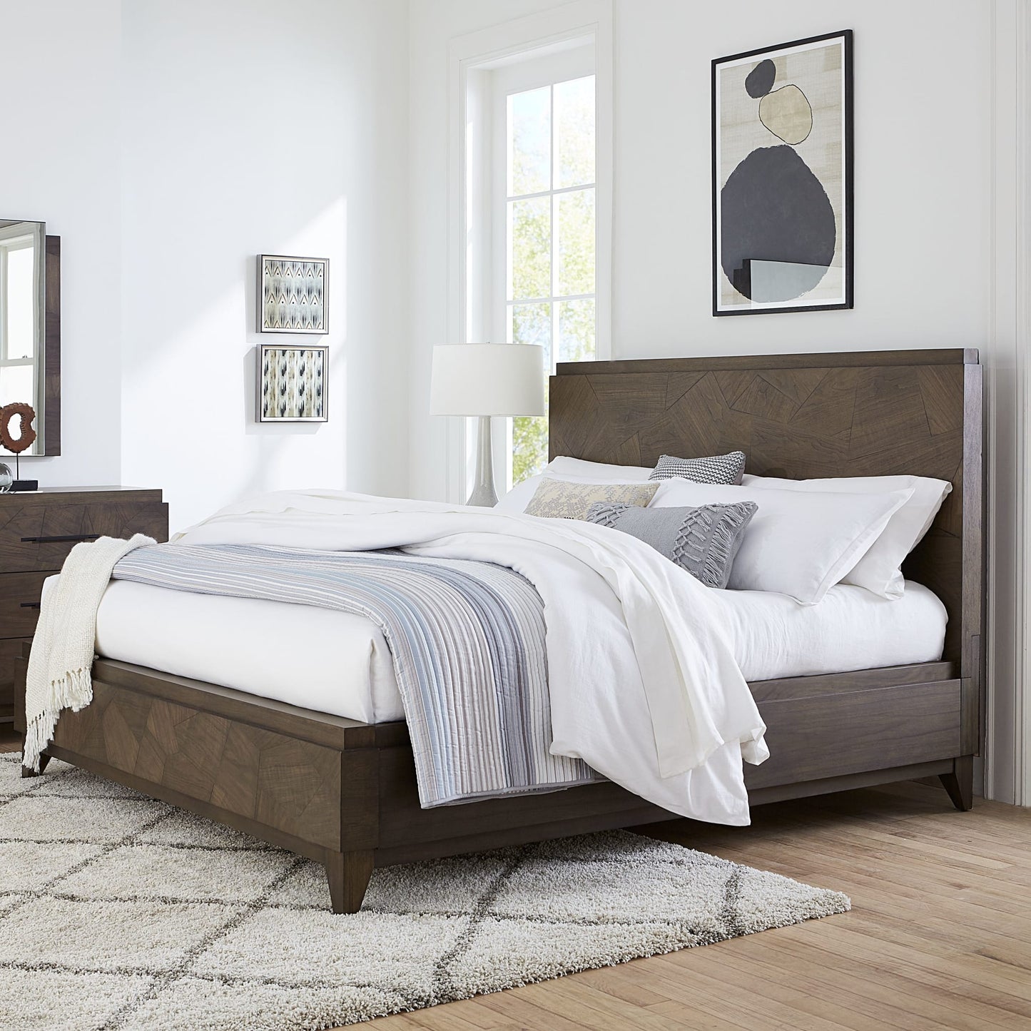 Modus Broderick Wood Panel Bed in Wild Oats Brown