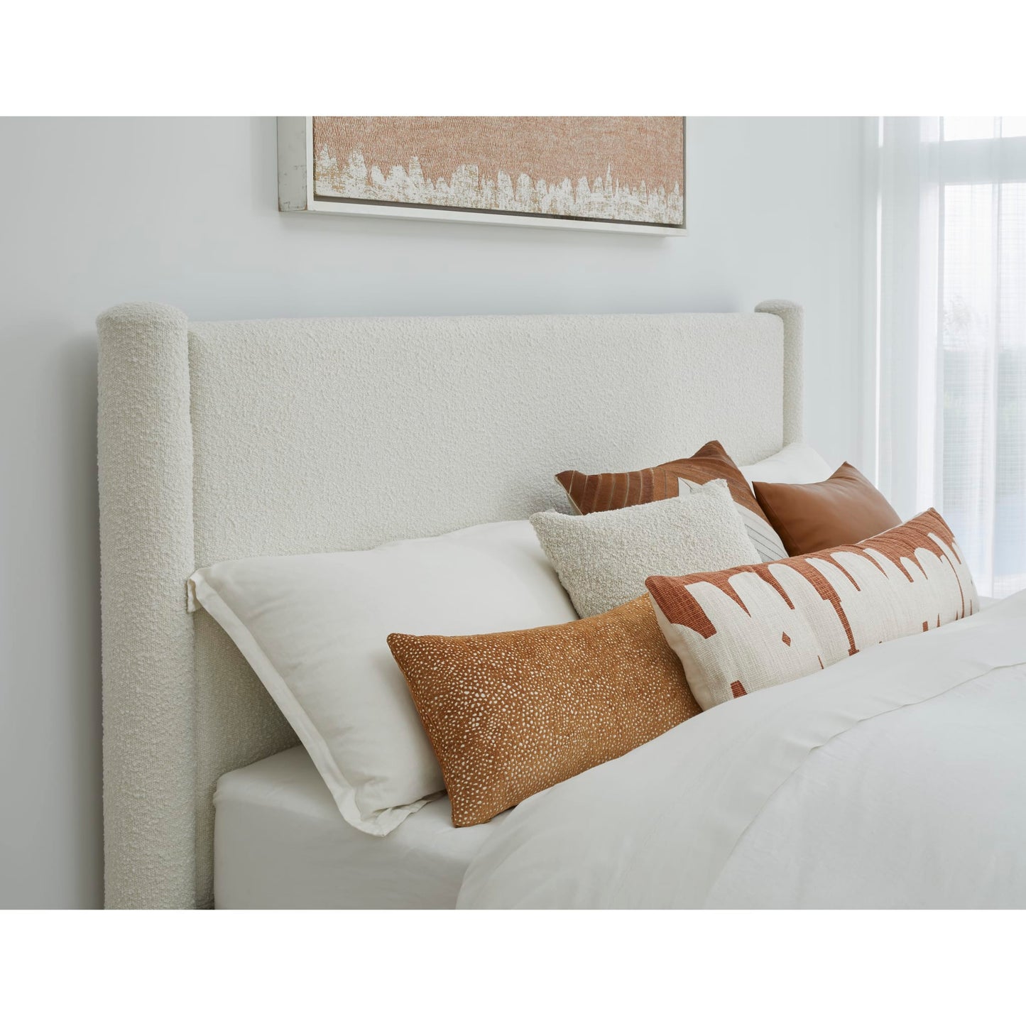 Modus Burke Upholstered Platform Bed in Cottage Cheese Boucle