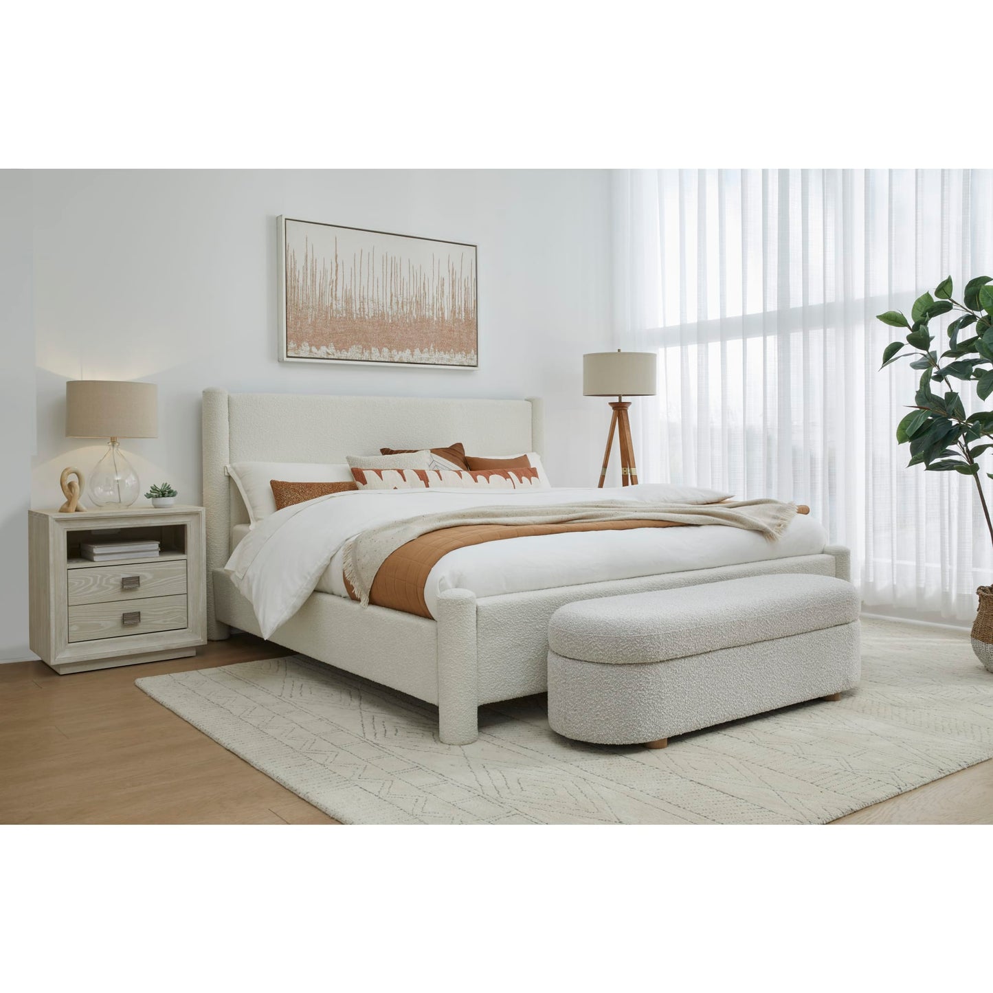 Modus Burke Upholstered Platform Bed in Cottage Cheese Boucle