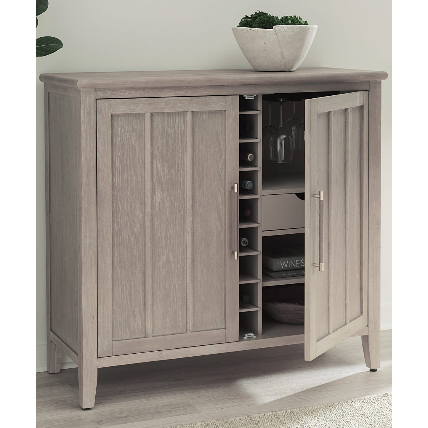 Modus Camden Two Door Two Drawer Bar Cabinet with Stemware Rack and Wine Rack in Chai