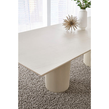 Modus Cannon Stone Top Double Pedestal Extension Dining Table with Ivory Wood Base