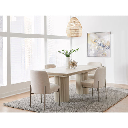 Modus Cannon Stone Top Double Pedestal Extension Dining Table with Ivory Wood Base