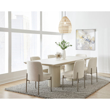 Modus Cannon Stone Top Double Pedestal Extension Dining Table with Ivory Wood Base