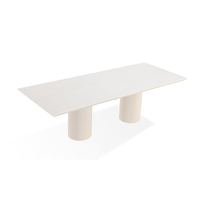 Modus Cannon Stone Top Double Pedestal Extension Dining Table with Ivory Wood Base