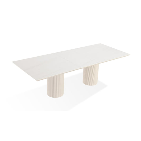Modus Cannon Stone Top Double Pedestal Extension Dining Table with Ivory Wood Base