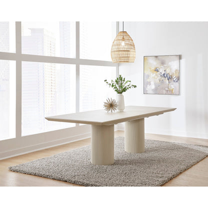 Modus Cannon Stone Top Double Pedestal Extension Dining Table with Ivory Wood Base