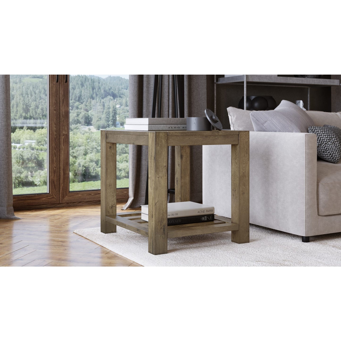 Modus Canyon Solid Wood Rectangular End Table in Washed Grey