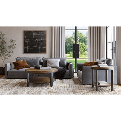 Modus Modus Canyon Solid Wood and Metal Round Coffee Table in Washed Grey