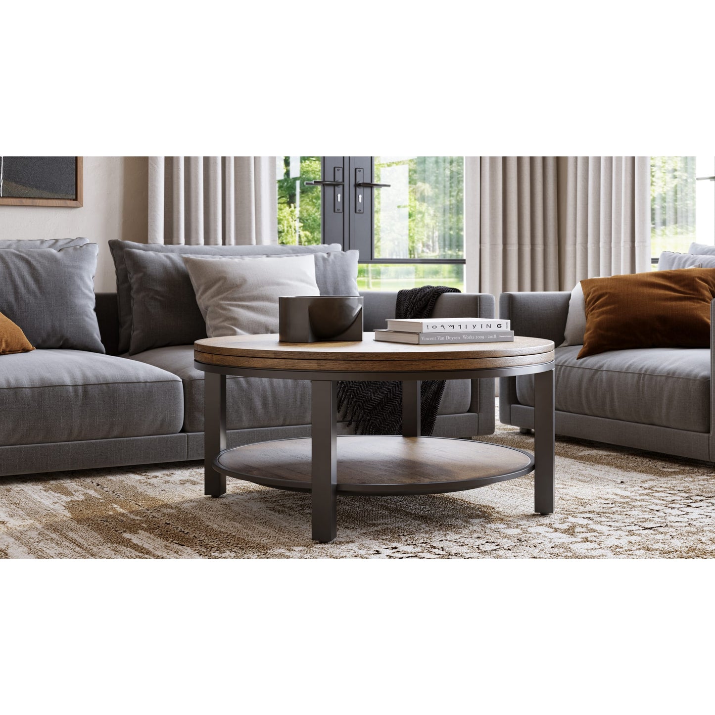 Modus Modus Canyon Solid Wood and Metal Round Coffee Table in Washed Grey