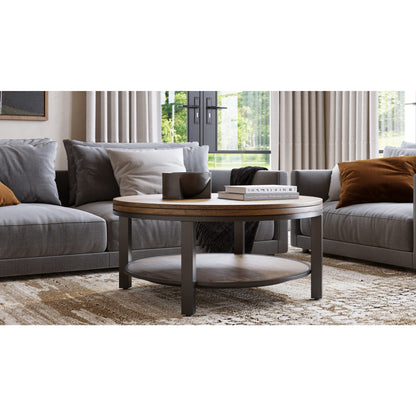 Modus Modus Canyon Solid Wood and Metal Round Coffee Table in Washed Grey