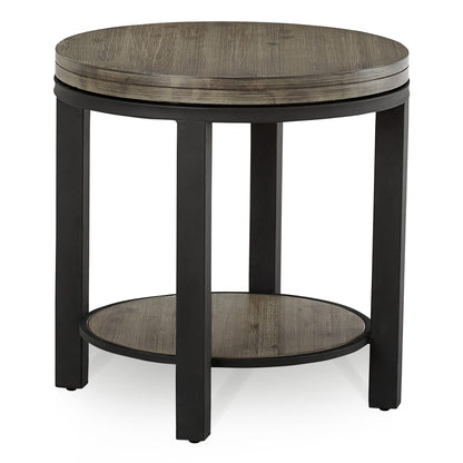 Modus Canyon Solid Wood and Metal Round End Table in Washed Grey