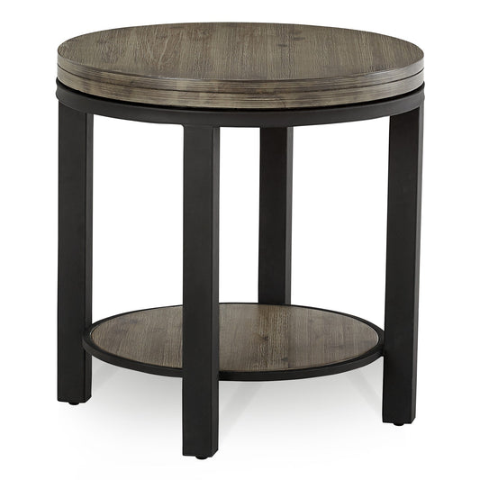 Modus Canyon Solid Wood and Metal Round End Table in Washed Grey