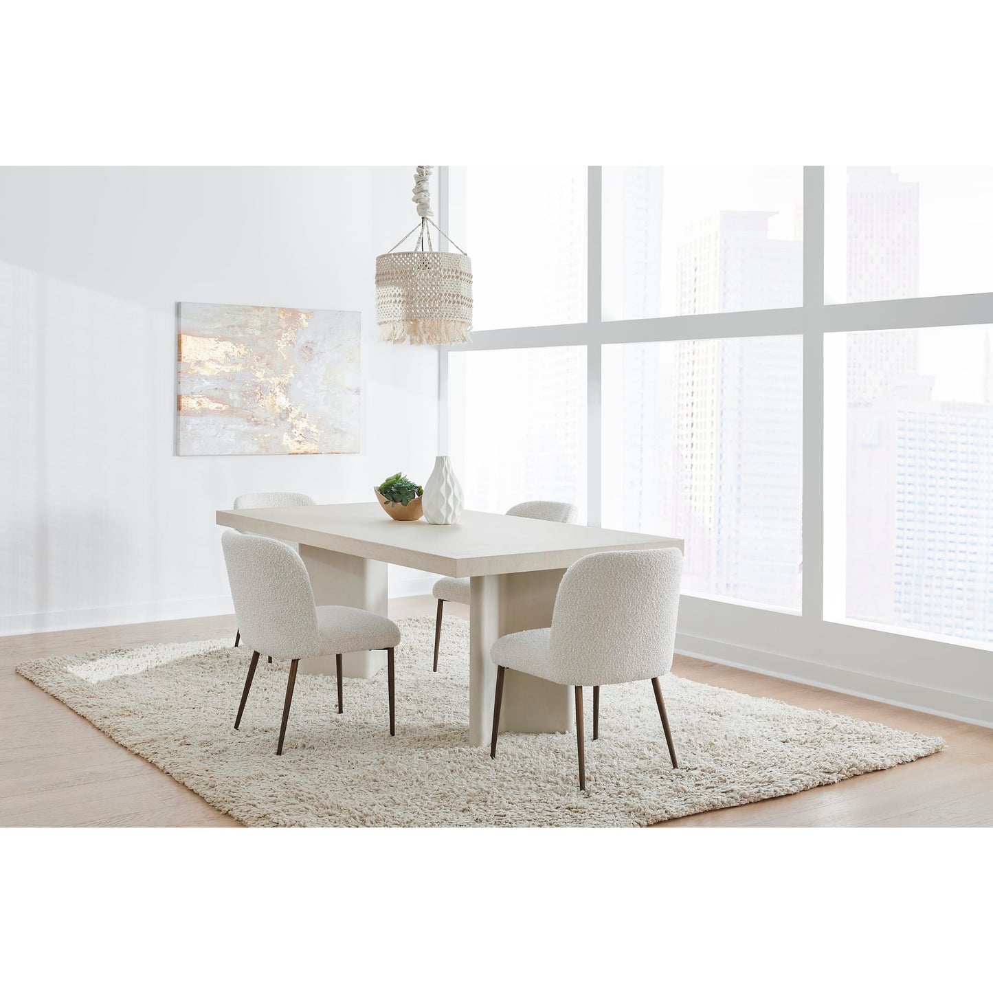 Modus Caye Stone Top Double Pedestal Dining Table with Ivory Cement Base
