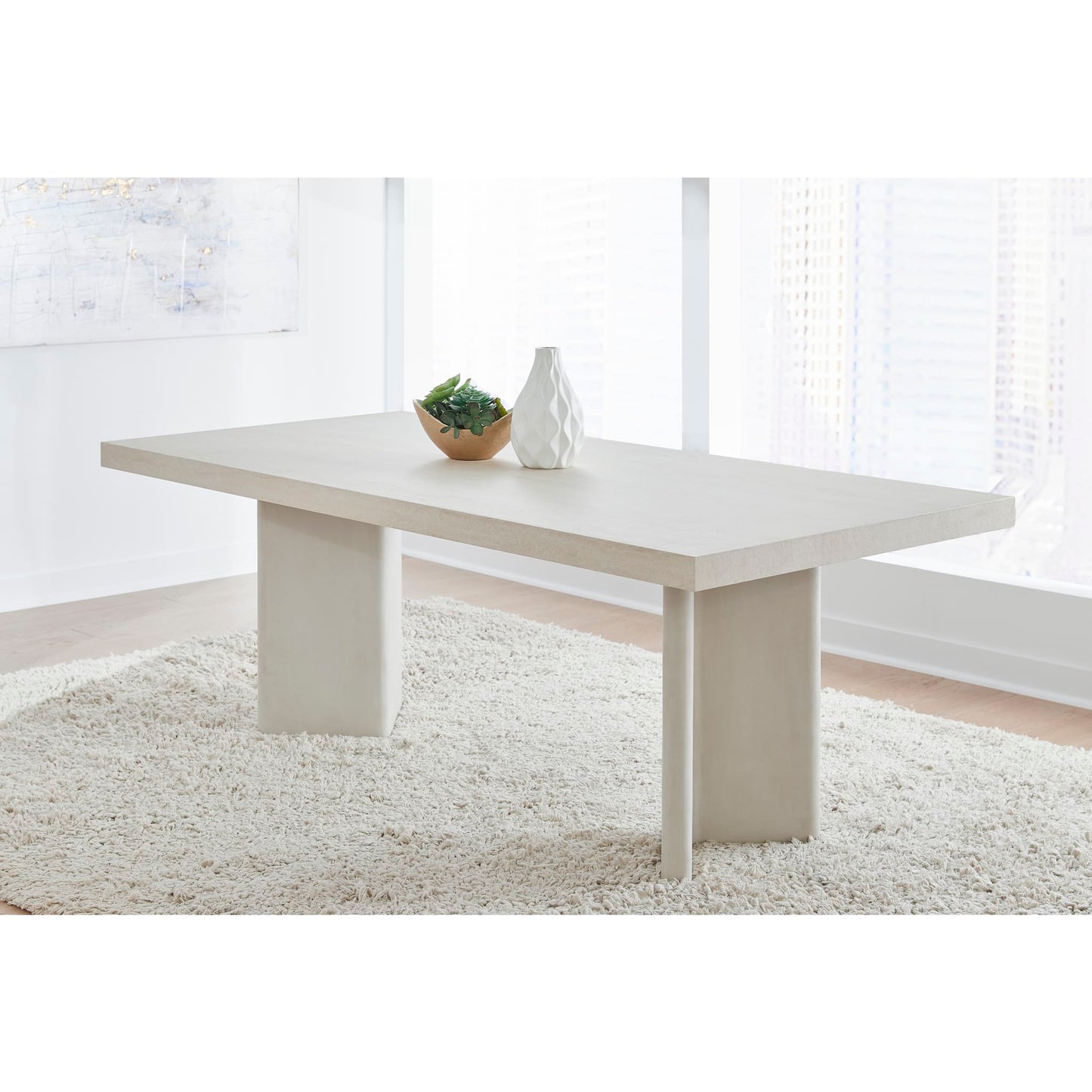 Modus Caye Stone Top Double Pedestal Dining Table with Ivory Cement Base