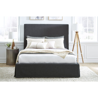 Modus Cheviot Upholstered Skirted Panel Bed in Iron