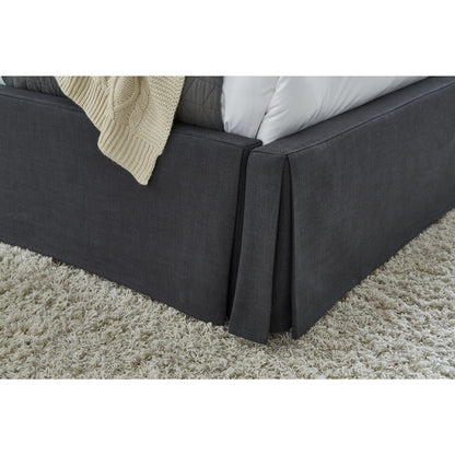 Modus Cheviot Upholstered Skirted Storage Panel Bed in Iron
