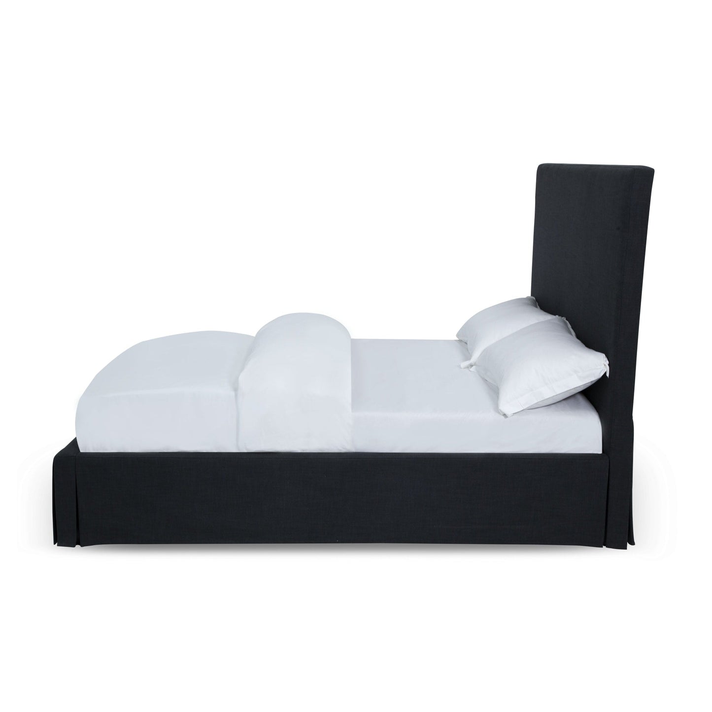 Modus Cheviot Upholstered Skirted Storage Panel Bed in Iron
