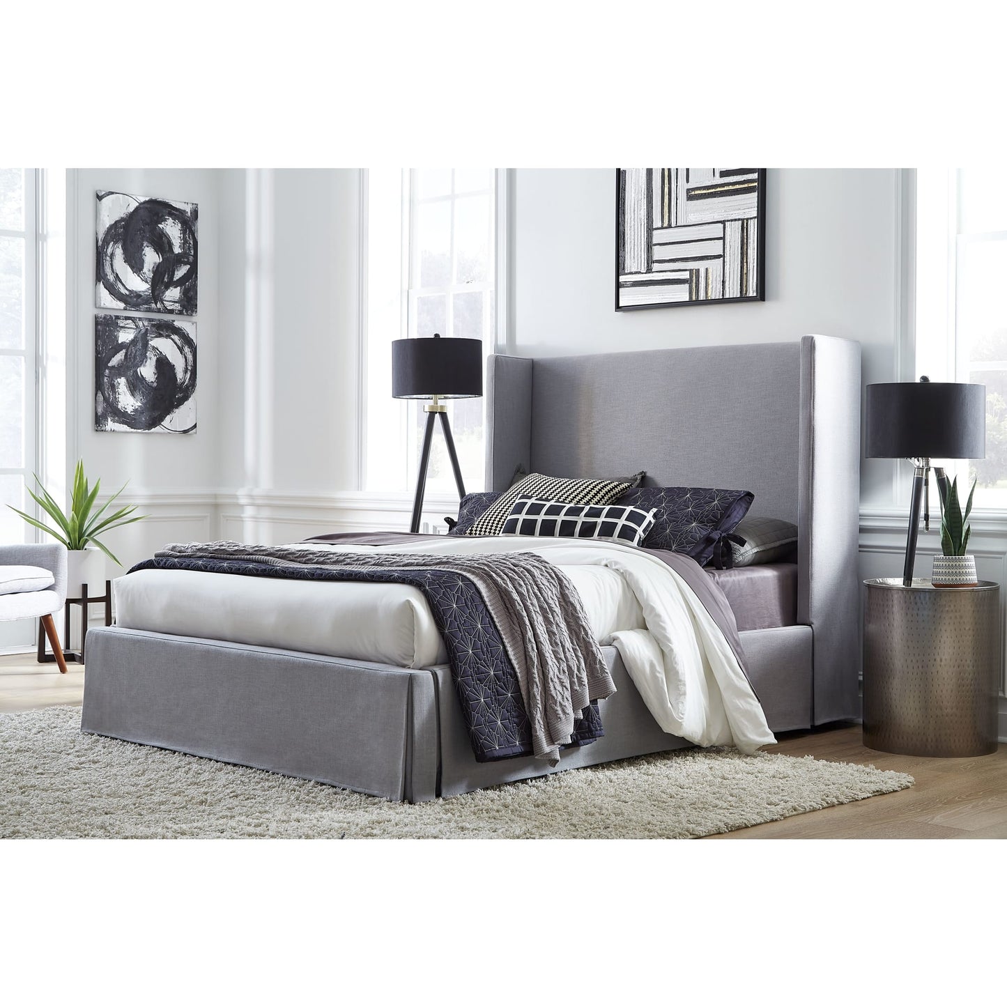 Modus Cresta Upholstered Skirted Panel Bed in Fog
