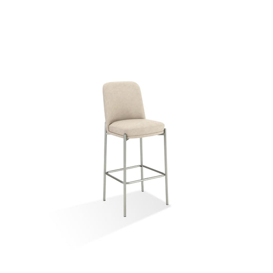 Modus Dion Upholstered Bar Stool in Camel Synthetic Leather and Brushed Nickel Metal