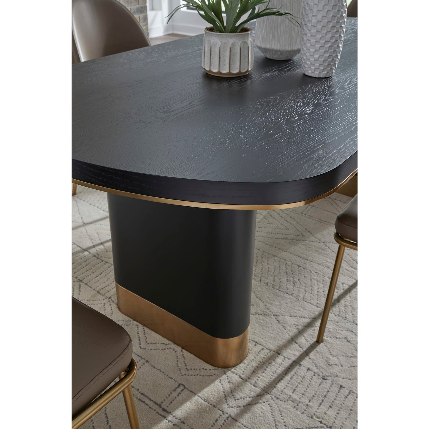 Modus Doheny Wood and Metal Oval Dining Table in Black and Brass