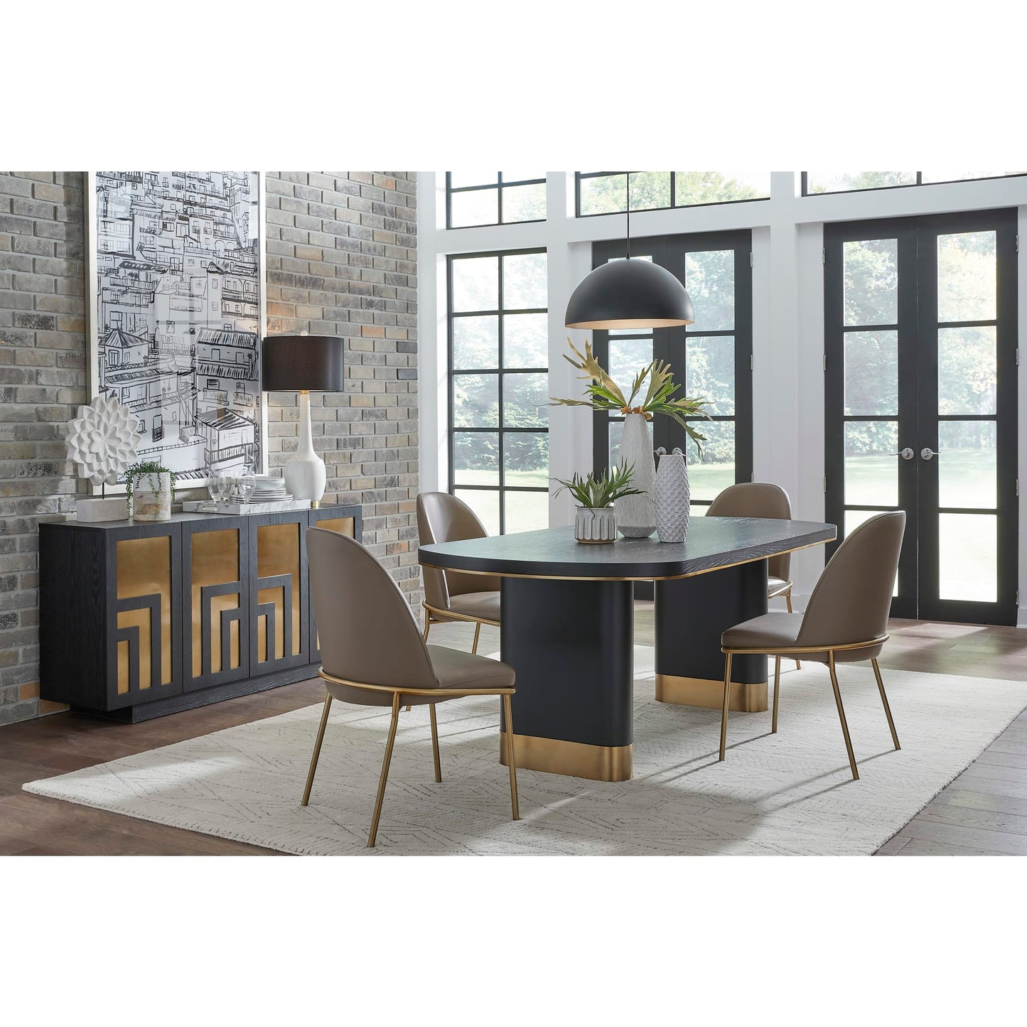 Modus Doheny Wood and Metal Oval Dining Table in Black and Brass