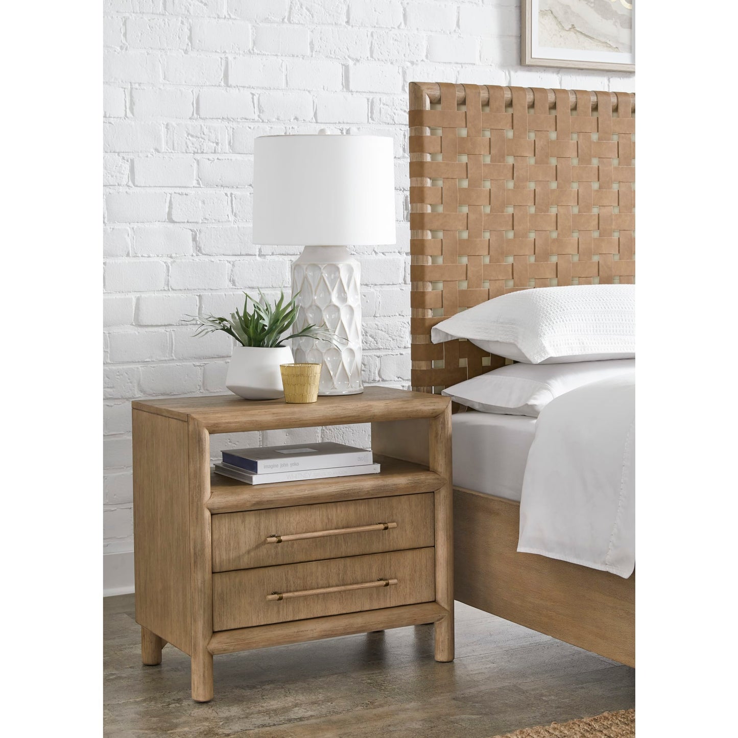 Modus Dorsey Two Drawer USB-charging Nightstand in Granola