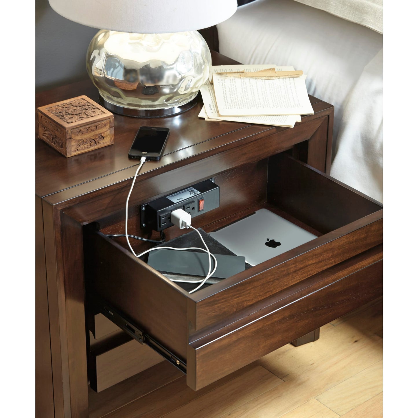 Modus Element Charging Station Nightstand in Chocolate Brown