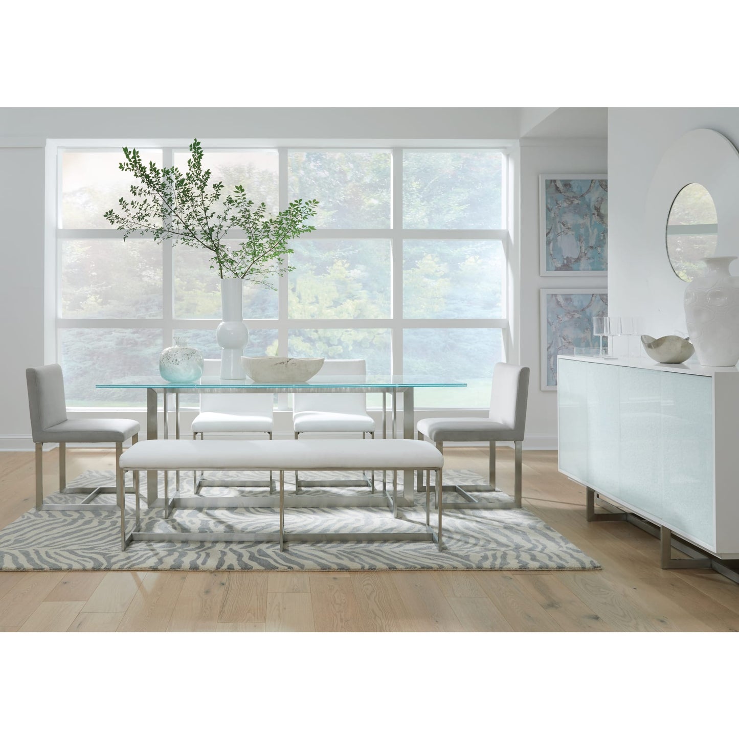 Modus Eliza Cracked Glass Dining Table in Brushed Stainless Steel