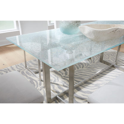 Modus Eliza Cracked Glass Dining Table in Brushed Stainless Steel