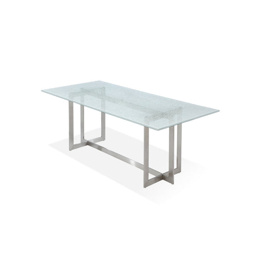 Modus Eliza Cracked Glass Dining Table in Brushed Stainless Steel