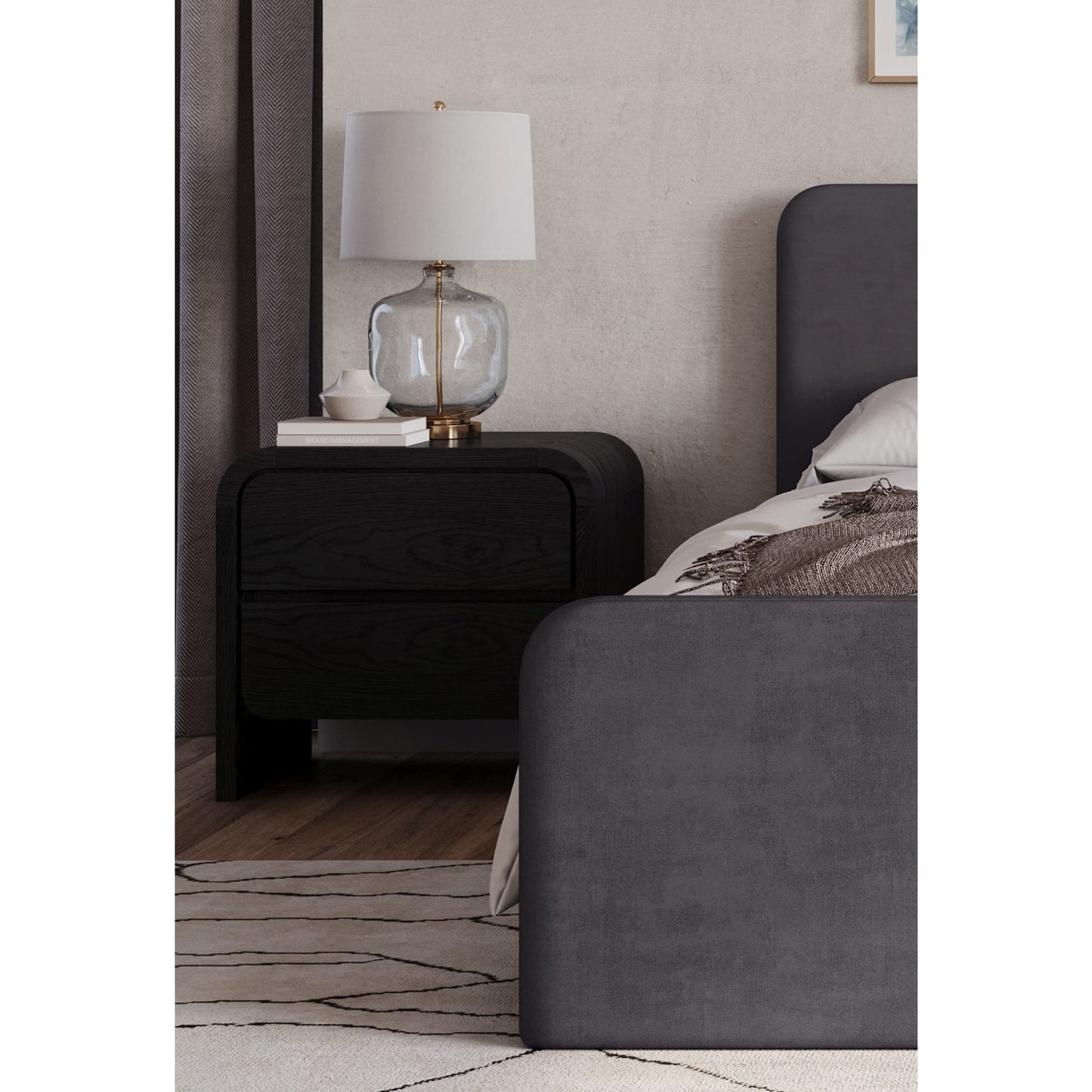 Modus Elora Two Drawer Nightstand in Jet Black Ash