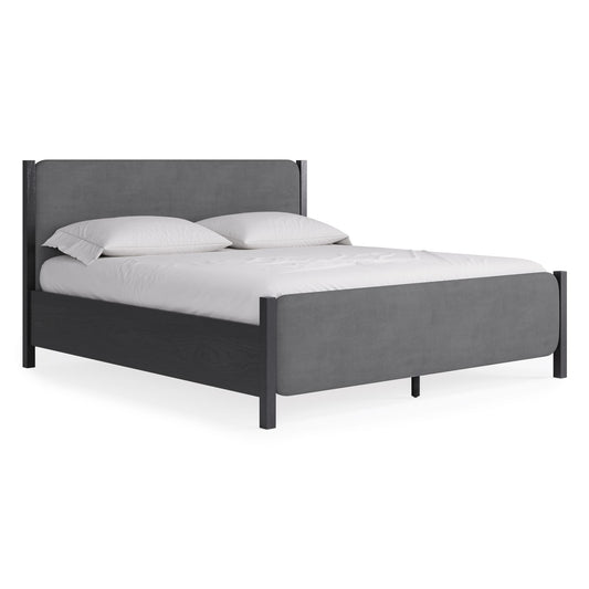 Modus Elora Wood and Velvet Upholstered Bed in Jet and Charcoal