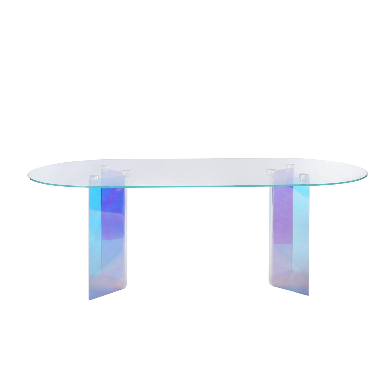 Modus Fomo Double Pedestal Oval Dining Table in Iridescent Glass and Acrylic