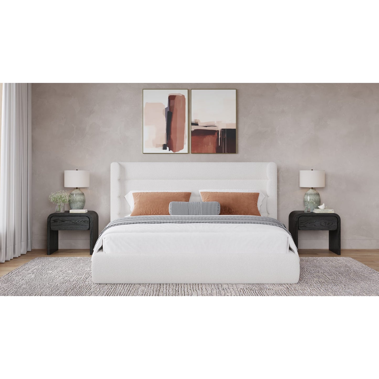 Modus Frank Upholstered Wingback Platform Bed in Cottage Cheese Boucle