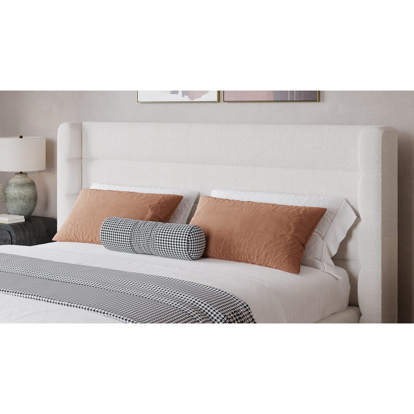 Modus Frank Upholstered Wingback Platform Bed in Cottage Cheese Boucle