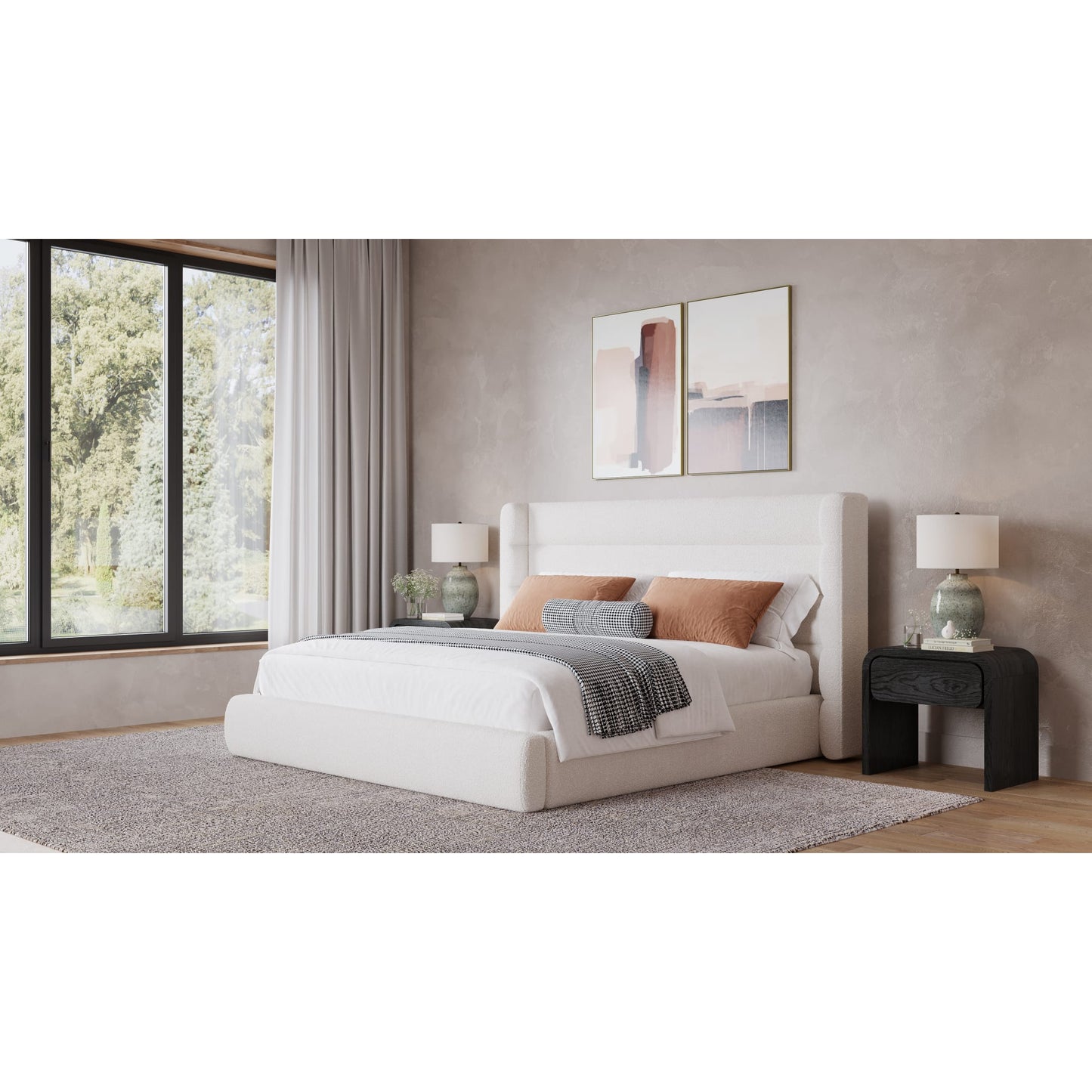 Modus Frank Upholstered Wingback Platform Bed in Cottage Cheese Boucle