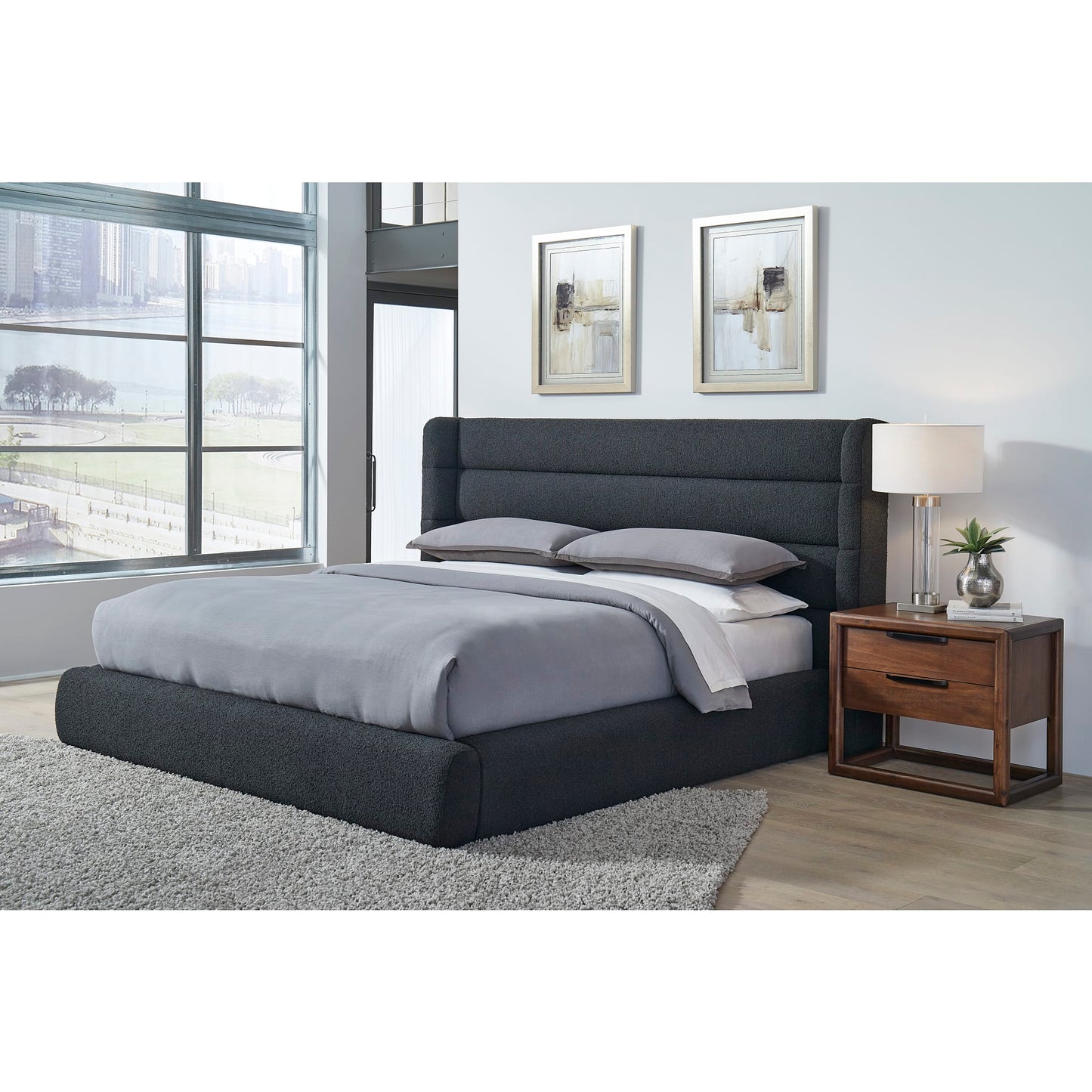 Modus Frank Upholstered Wingback Platform Bed in Ember Boucle