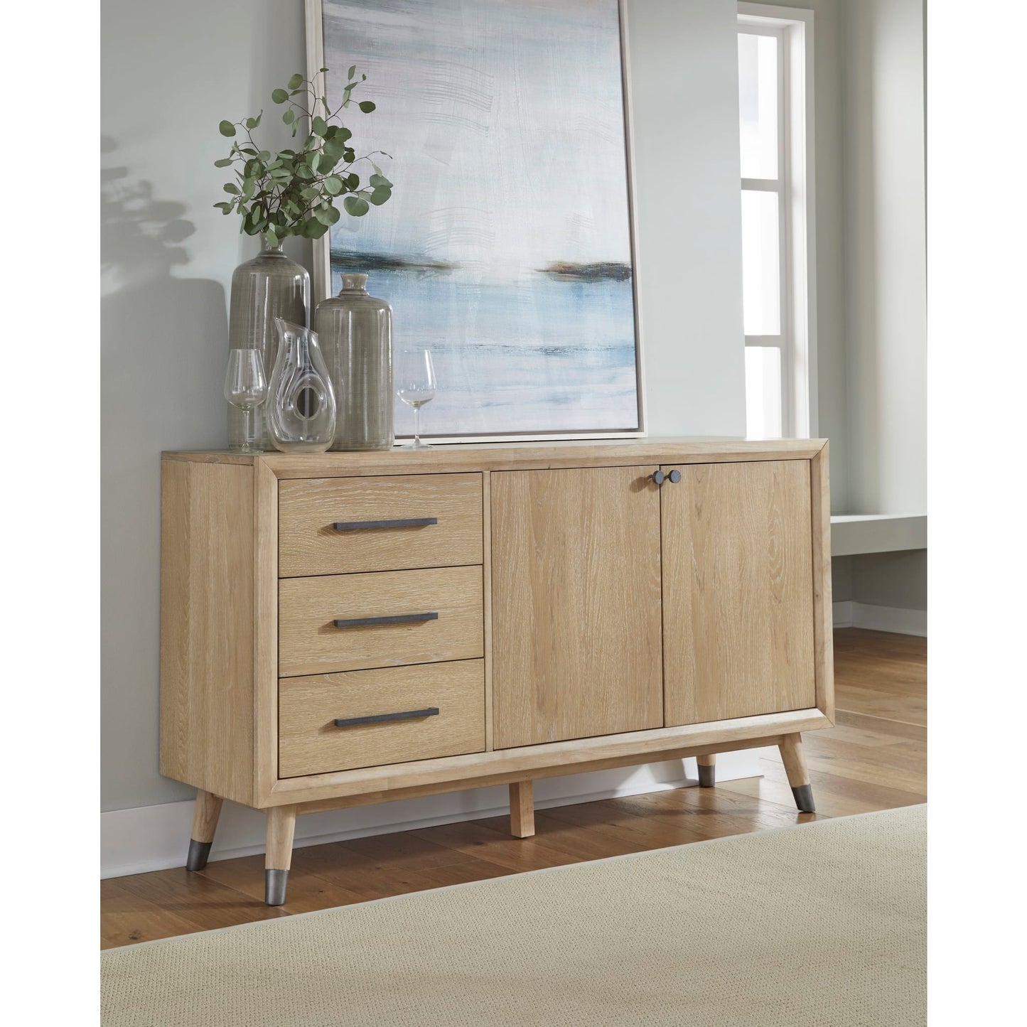 Modus Franklin Three Drawer Two Door White Oak Sideboard in Au Natural