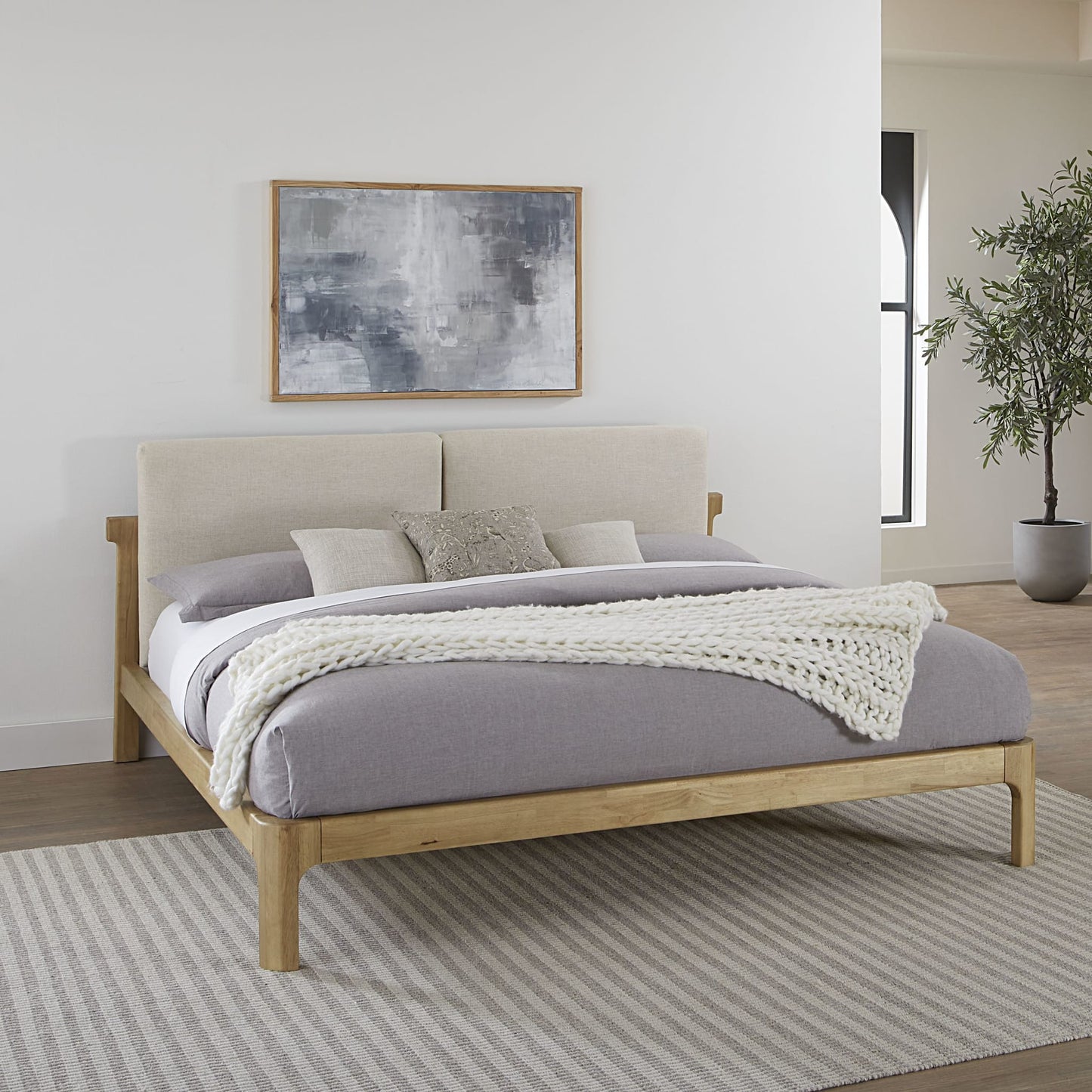 Modus Furano Upholstered Two Cushion Platform Bed in Ginger and Natural Linen