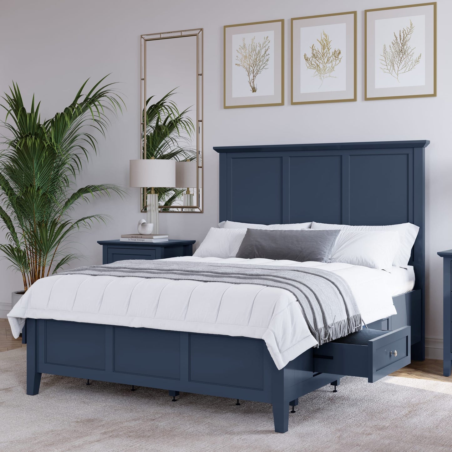 Modus Grace Four Drawer Platform Storage Bed in Blueberry