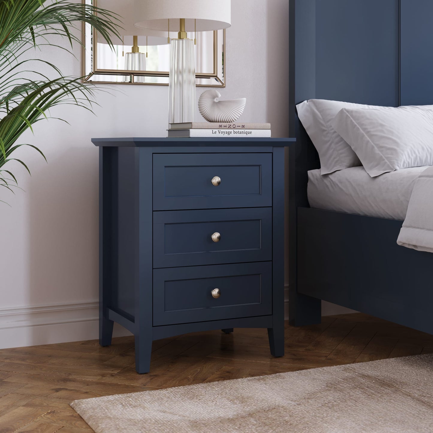 Modus Grace Three Drawer Nightstand in Blueberry