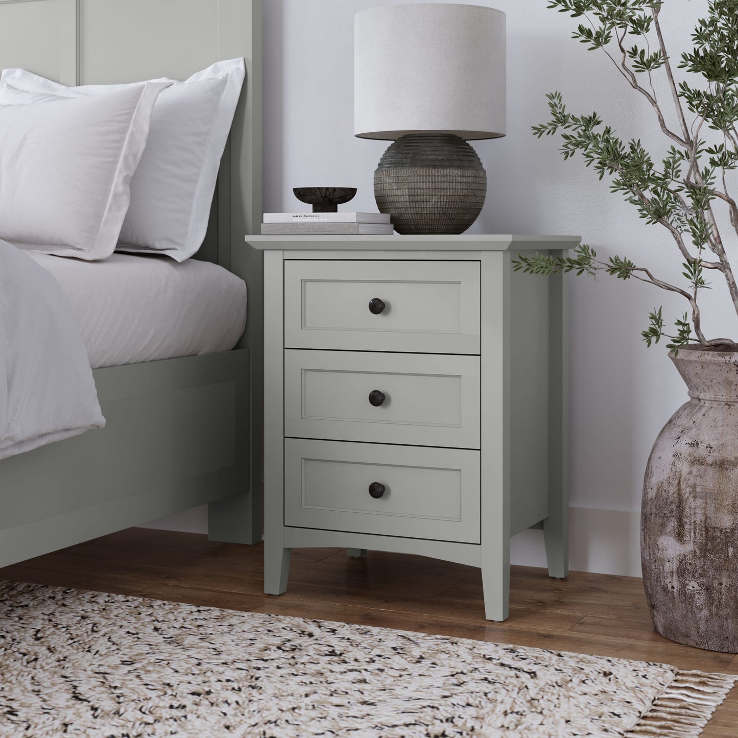 Modus Grace Three Drawer Nightstand in Elephant Grey