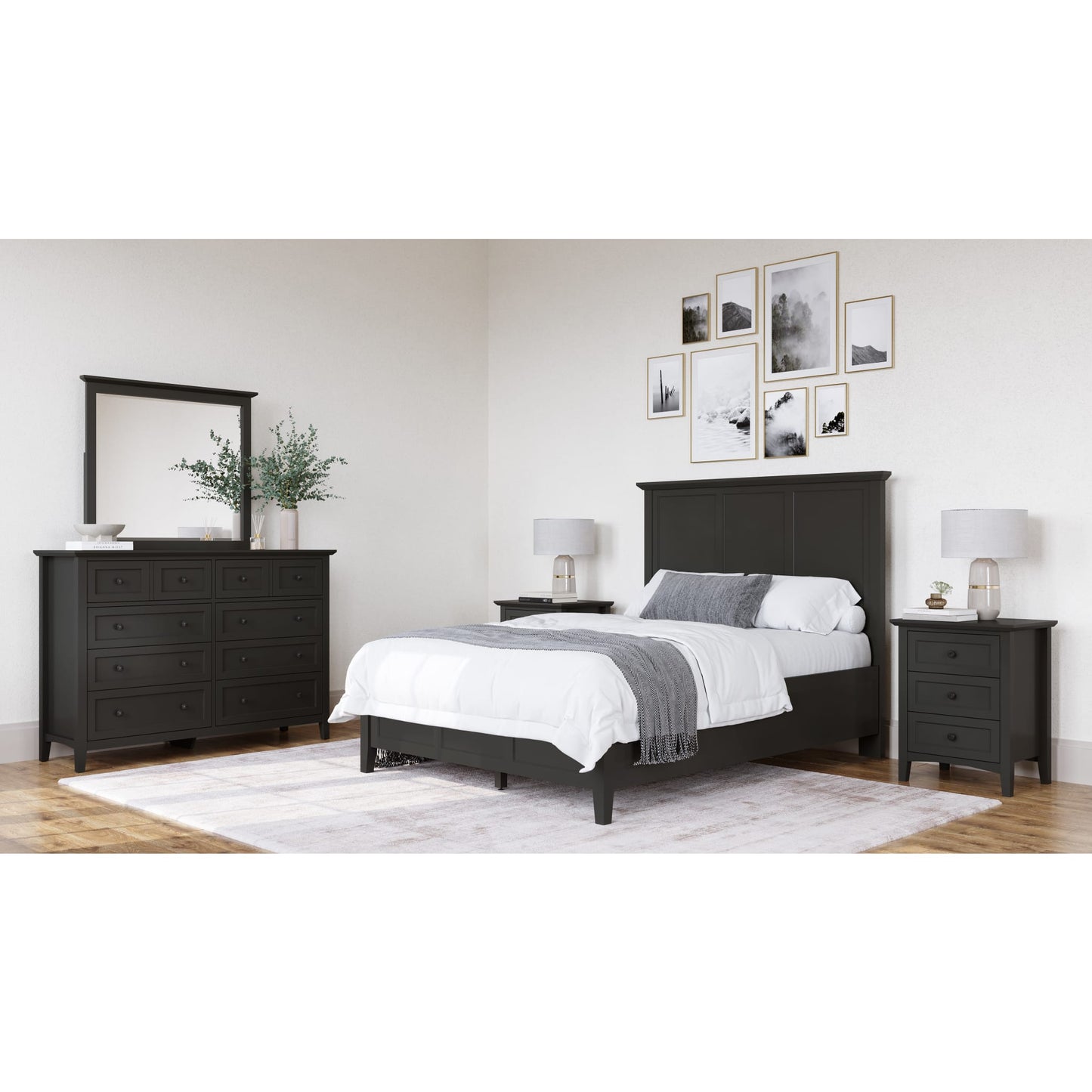 Modus Grace Three Drawer Nightstand in Raven Black