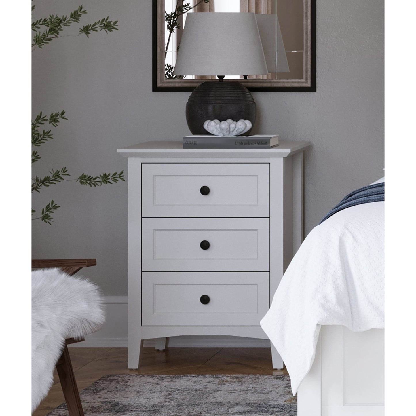 Modus Grace Three Drawer Nightstand in Snowfall White