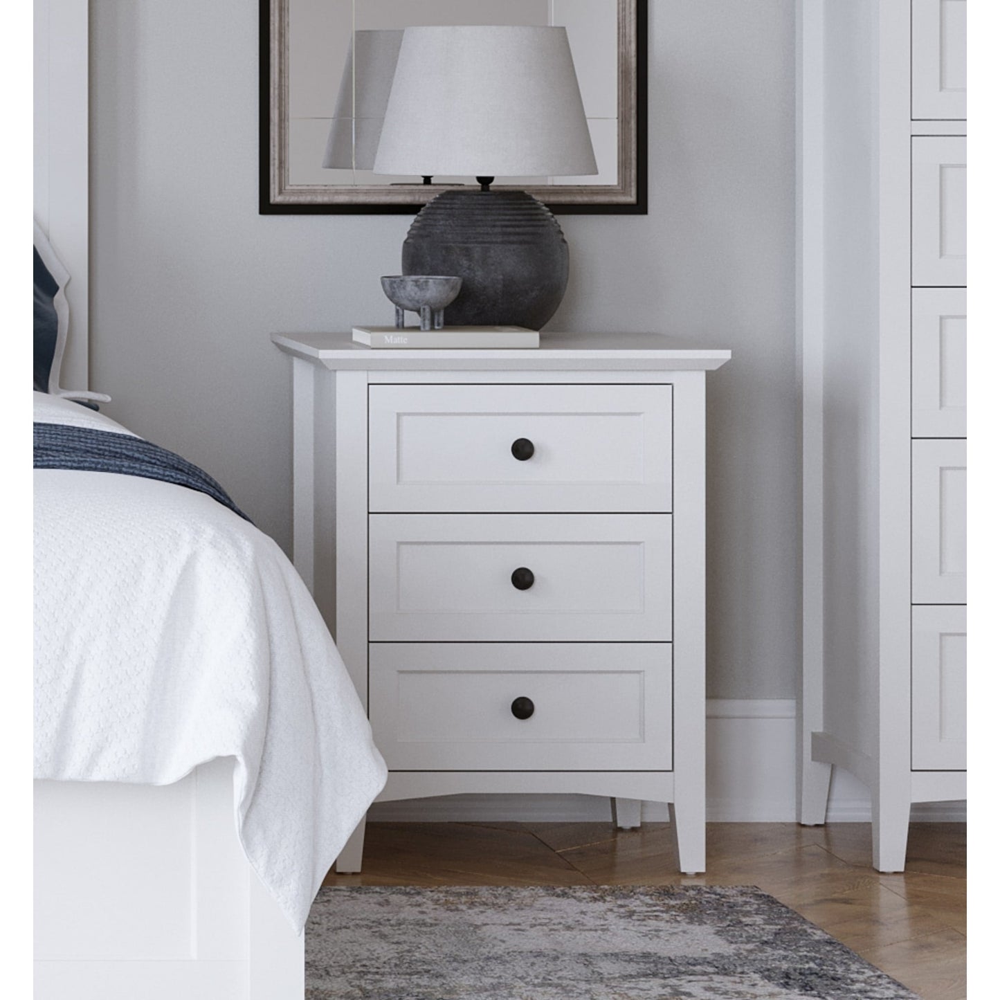 Modus Grace Three Drawer Nightstand in Snowfall White