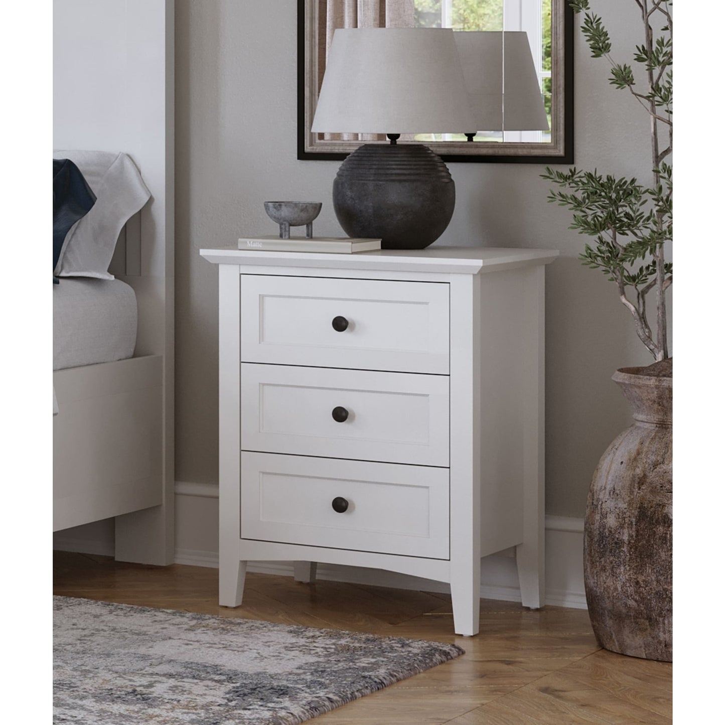 Modus Grace Three Drawer Nightstand in Snowfall White