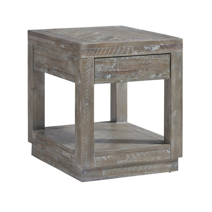 Modus Herringbone Solid Wood One Drawer End Table in Rustic Latte