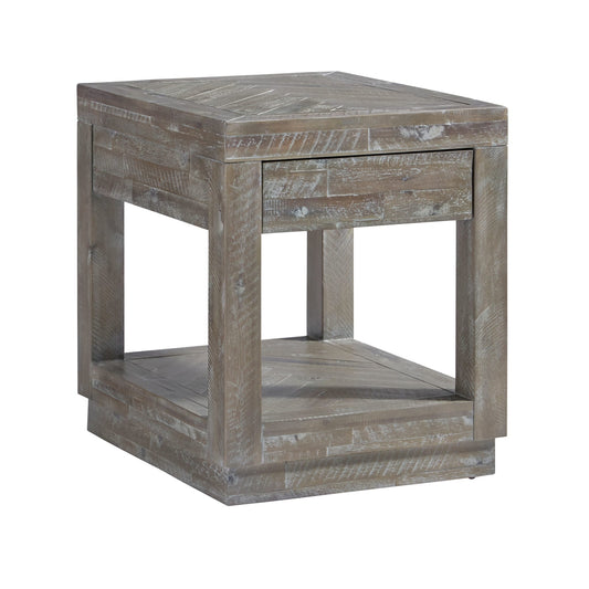 Modus Herringbone Solid Wood One Drawer End Table in Rustic Latte